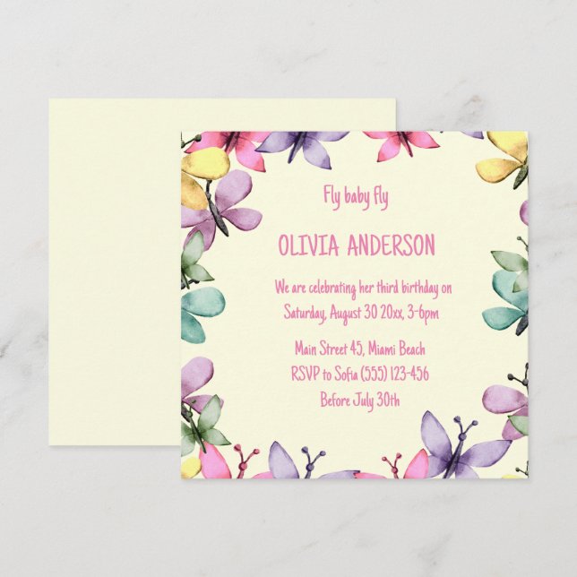 Einladung zum Geburtstag im fröhlichen, quadratisc (Vorne/Hinten)