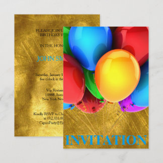 Einladung zum Geburtstag Karneval Ballons Gold
