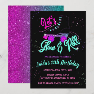 Einladung zum Geburtstag mit Glow Roller Skate