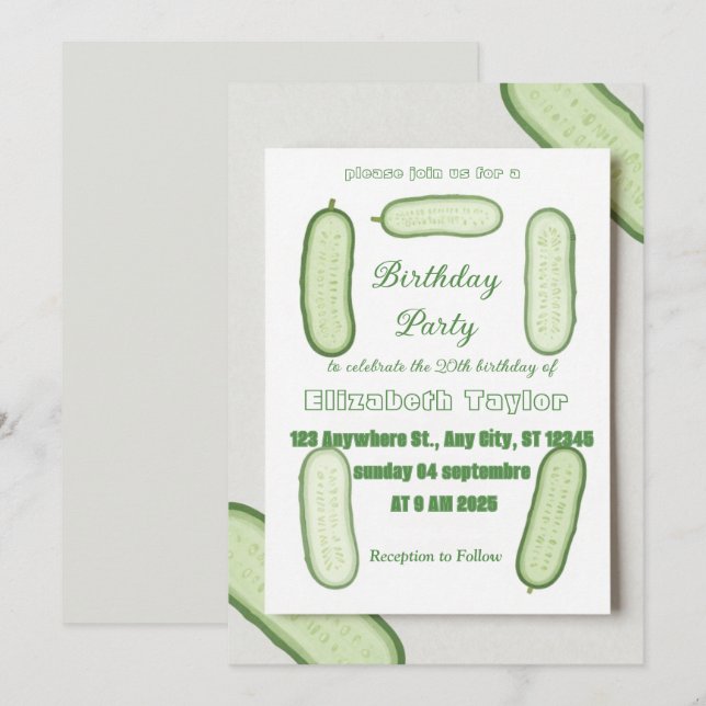 Einladung zum Geburtstag mit Gurken und Dill - Foo (Vorne/Hinten)