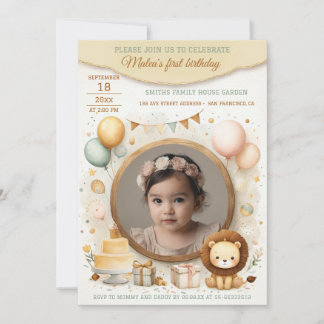 Einladung zum Geburtstag mit Löwe-Rahmen für Foto