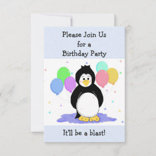 Einladung zum Geburtstag mit Pinguin und Luftballo