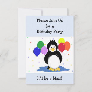 Einladung zum Geburtstag mit Pinguin und Luftballo