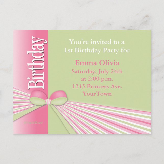 Einladung zum Geburtstag mit Ribbon und Bow (Vorderseite)
