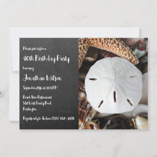 Einladung zum Geburtstag mit Sanddollar-Schultafel
