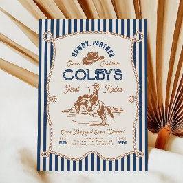 Einladung zum Geburtstag Navy Stripe Rodeo