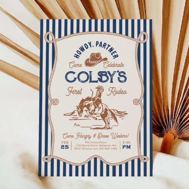 Einladung zum Geburtstag Navy Stripe Rodeo (Von Creator hochgeladen)