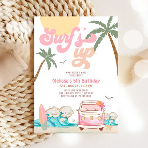 EINLADUNG ZUM GEBURTSTAG Pink Surf's Up Surfing fü