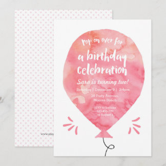 Einladung zum Geburtstag | Pink Watercolor Ballon