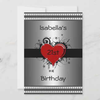 Einladung zum Geburtstag Rotes Herz auf Silber