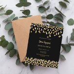 Einladung zum Geburtstag von Black Gold<br><div class="desc">Modernes,  elegantes und einladendes Hotel. Ein schwarzer Hintergrund mit goldenen Imitaten Konfetti. Personalisieren und fügen Sie einen Namen und Details. 1 Blatt = 1 Einladung mit Druckkante bis Kante.</div>