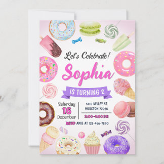 Einladung zum Geburtstag von Donut, Süßigkeiten Bo