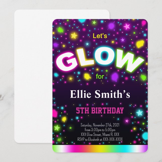 Einladung zum Geburtstag von Glow (Vorne/Hinten)