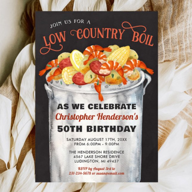 Einladung zum Geburtstag von Low Country Boil (Low Country Boil Invitation, Shrimp Boil Invitations, Seafood Boil Invitation, Birthday Invite)