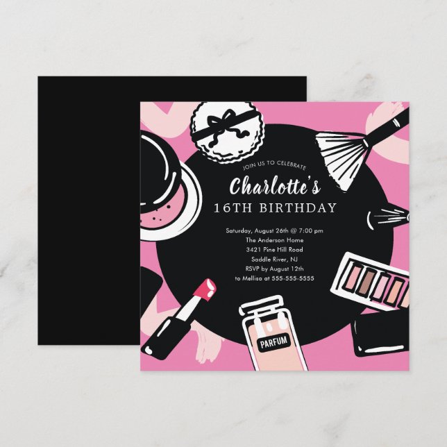 Einladung zum Geburtstag von Makeup (Vorne/Hinten)