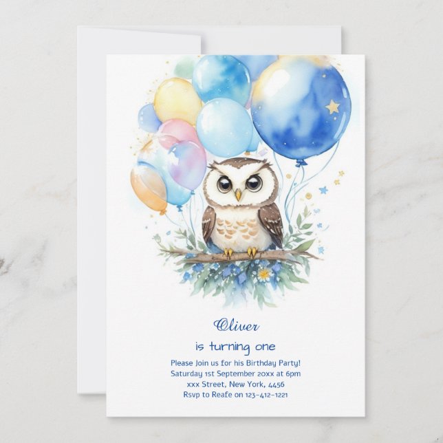Einladung zum Geburtstag von Owl (Vorderseite)