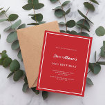 Einladung zum Geburtstag von Rot Weiß<br><div class="desc">Modernes,  elegantes und einladendes Hotel. Ein roter Hintergrund mit weißem Rahmen. Personalisieren und fügen Sie einen Namen und Details. Weißer Text. 1 Blatt = 1 Einladung mit Druckkante bis Kante.</div>