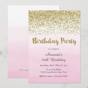 Einladung zum Geburtstag von Soft Pink und Gold