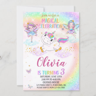Einladung zum Geburtstag von Unicorn Fairy Einladu
