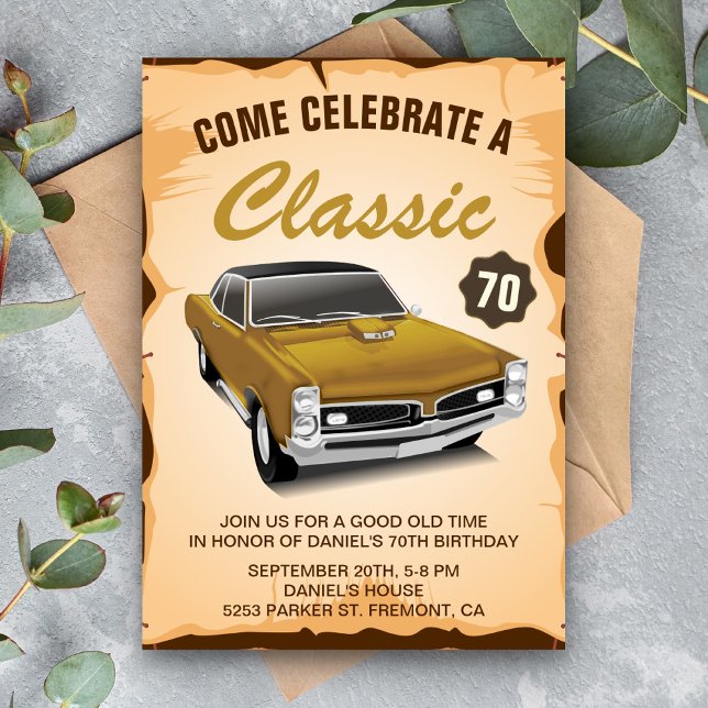 Einladung zum Geburtstag von Vintagen Gold Car Cla (Von Creator hochgeladen)