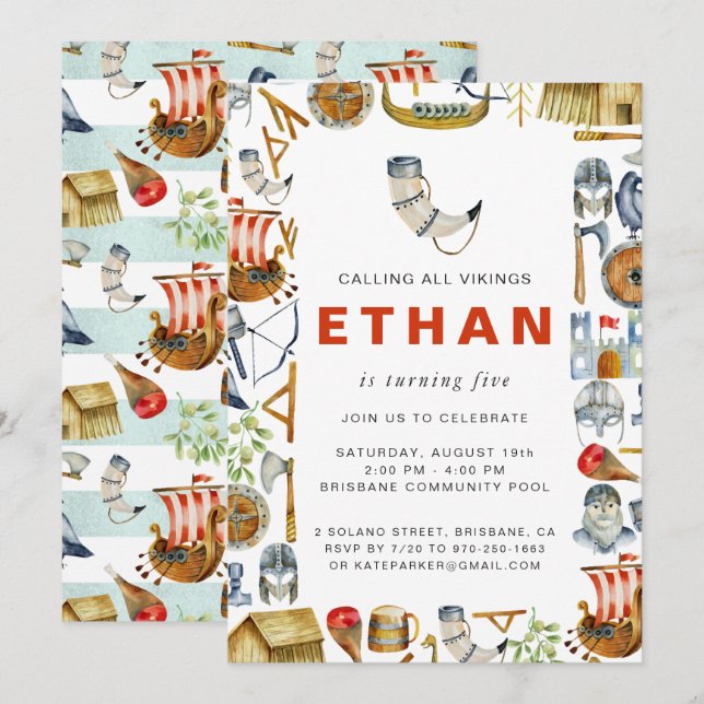 Einladung zum Geburtstagsfeier des Viking Themed (Vorne/Hinten)