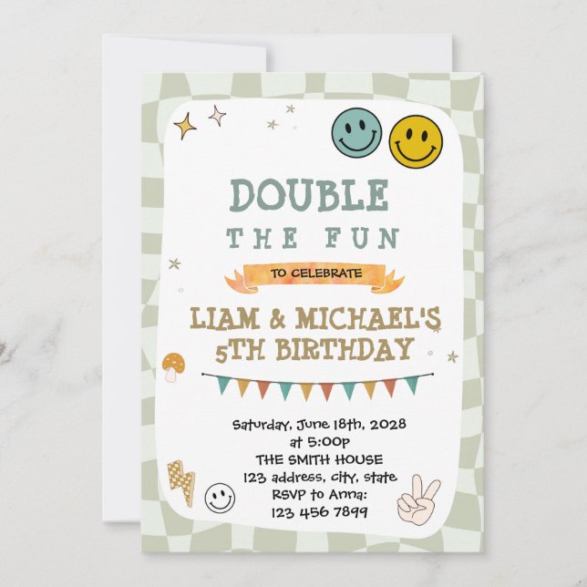 Einladung zum gemeinsamen Geburtstag von Lächeln (Vorderseite)