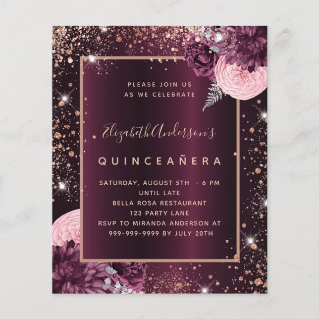 Einladung zum Goldhaushalt für die Rose Quinceaner Flyer (Vorne)