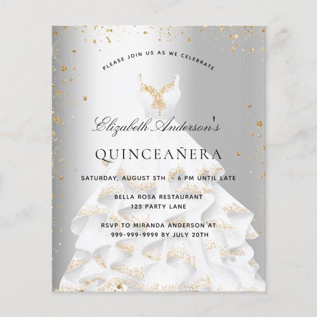 Einladung zum Goldkleid aus Quinceanera Flyer (Vorne)