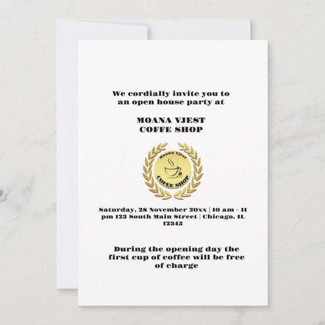 Einladung zum Grand Opening Coffee House (Vorderseite)