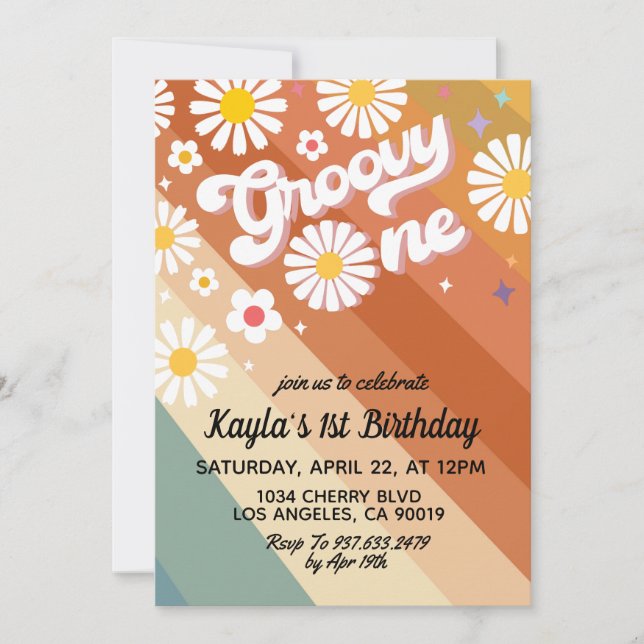 Einladung zum Groovy One 1. Geburtstag (Vorderseite)