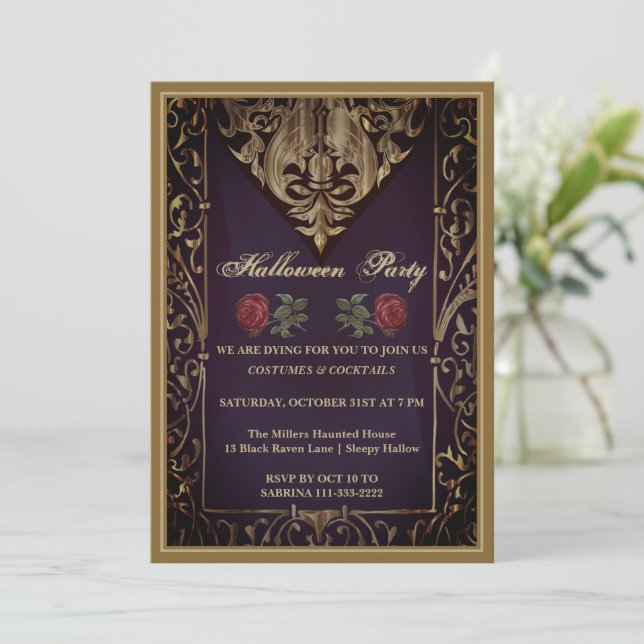 Einladung zum Halloween-Party Gothic Library (Stehend Vorderseite)