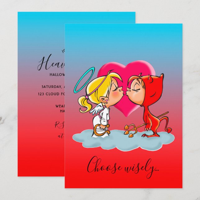 Einladung zum Halloween-Party "Himmel und Hölle" (Vorne/Hinten)