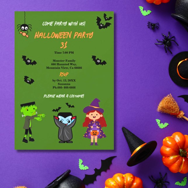 Einladung zum Halloween-Party niedliche Kostüme (Fun Spooky Halloween Party Invitation. )