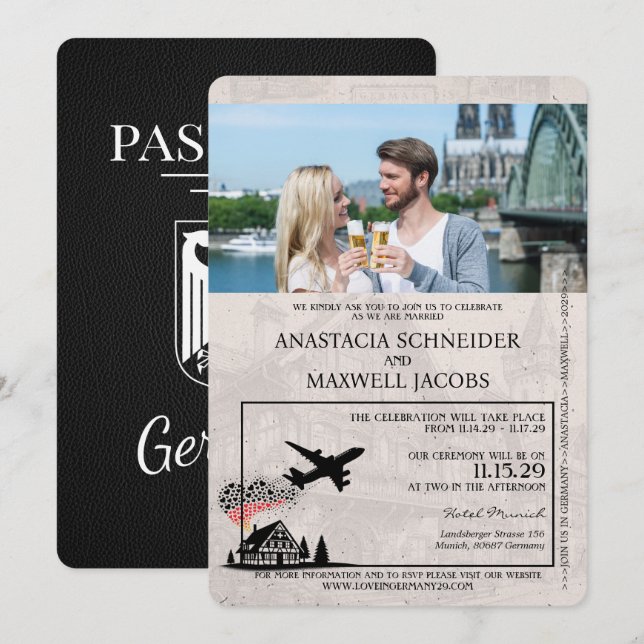 Einladung zum Hochzeitsausweis "Black Germany Pass (Vorne/Hinten)