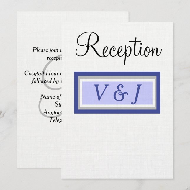 Einladung zum Hochzeitsempfang Periwinkle Monogram (Vorne/Hinten)