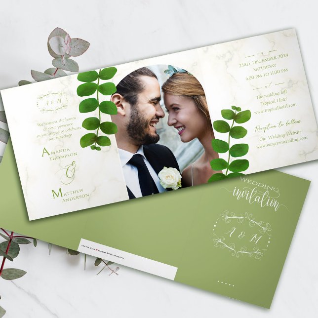 Einladung zum Hochzeitsfeiern (Chic Green Photo Folding Invitation Card. )