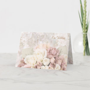 Einladung zum Hochzeitsfeiern - cremeweiß-rosa Ros