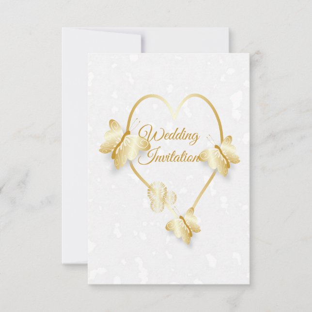 Einladung zum Hochzeitsfeiern Gold farbige Herzsch (Vorderseite)