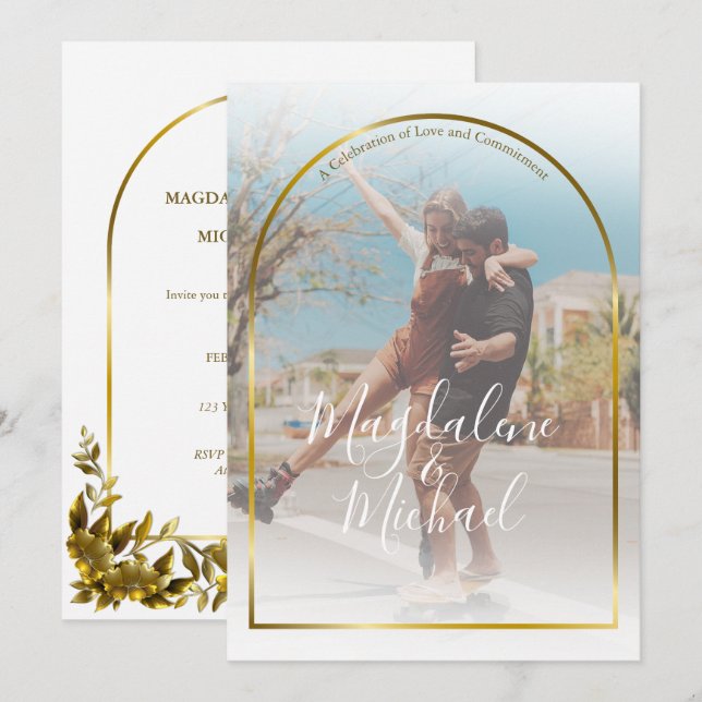 Einladung zum Hochzeitsfeiern im Foto (Vorne/Hinten)