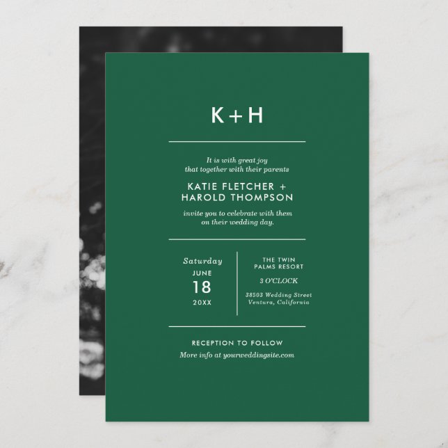 Einladung zum Hochzeitsfeiern im Minimalistischen  (Vorne/Hinten)