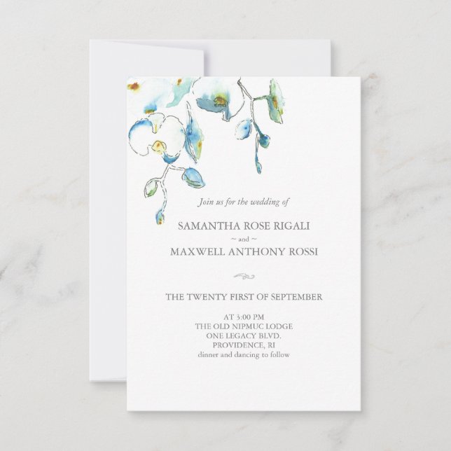 Einladung zum Hochzeitsfeiern mit QR Code Blaue Bl (Vorderseite)