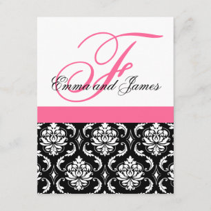 Einladung zum Hochzeitsfeiern Monogram Pink Damask