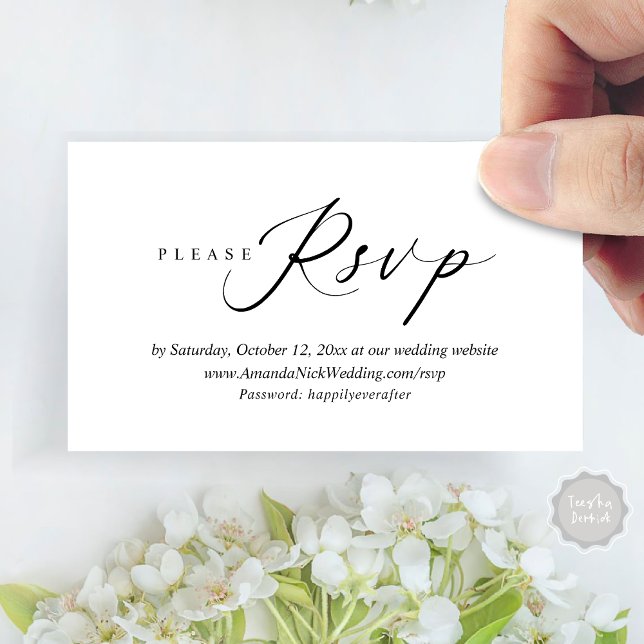 Einladung zum Hochzeitsfeiern Online-UAWG, moderne (Wedding Invitation Online RSVP Enclosed Card, Modern Romantic Script, Black and White)