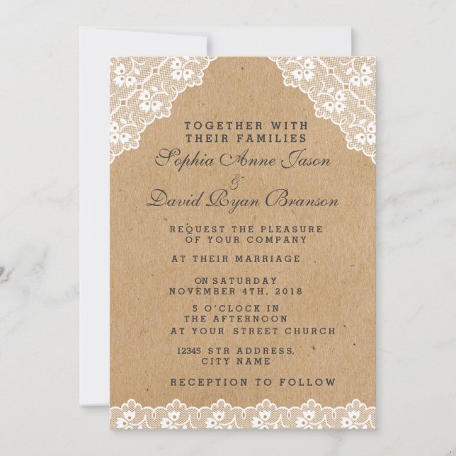 Einladung zum Hochzeitsfeiern von Vintagen Spitzen (Vorderseite)