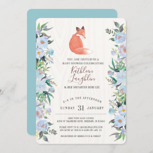 Einladung zum kleinen Red Fox Blue Floral Baby