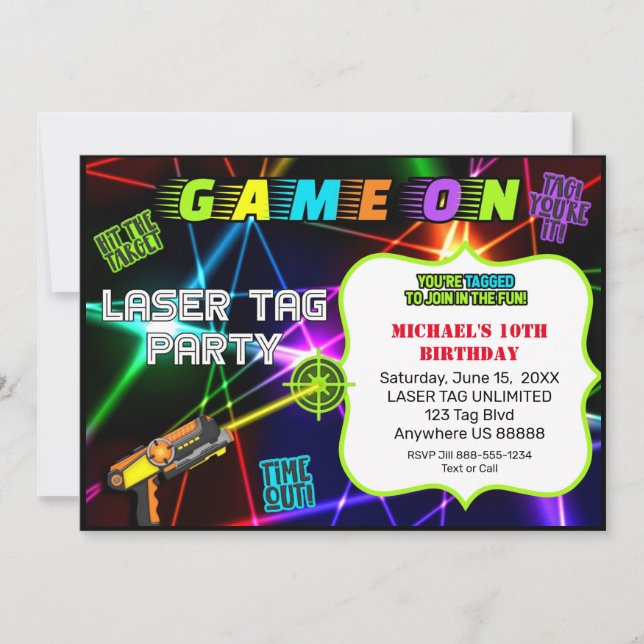 Einladung zum Laser Tag Birthday (Vorderseite)