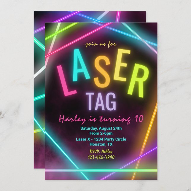 Einladung zum Laser Tag Birthday | Girl Laser Tag (Vorne/Hinten)