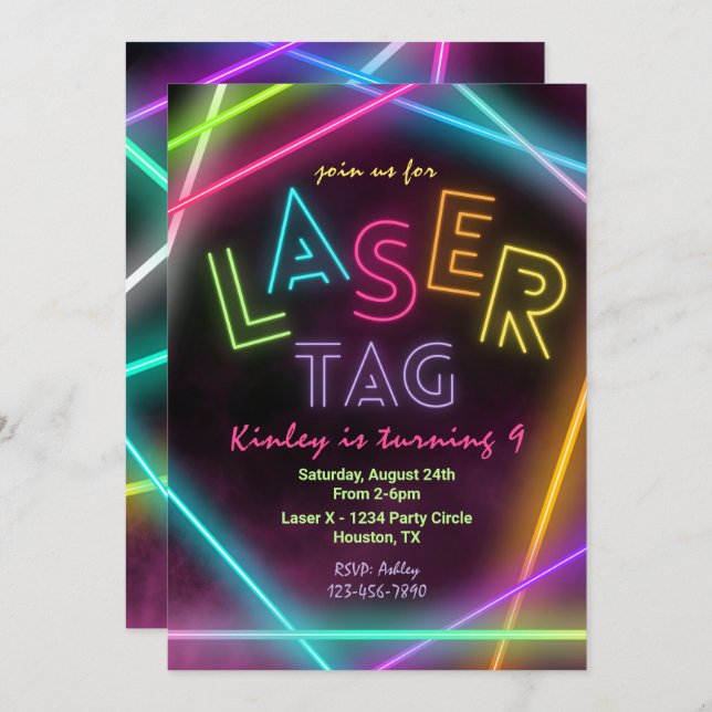Einladung zum Laser Tag Birthday | Girl Laser Tag (Vorne/Hinten)