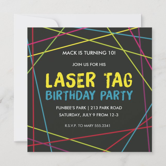 Einladung zum Laser Tag Geburtstag (Vorderseite)