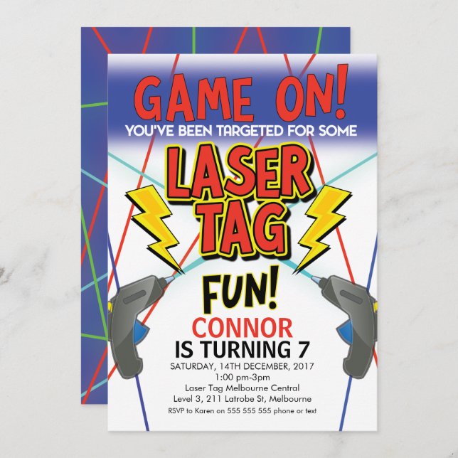 Einladung zum Laser Tag Geburtstag (Vorne/Hinten)